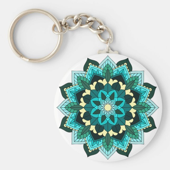 Mandala Pattern 02 in aqua Keychain (Front)