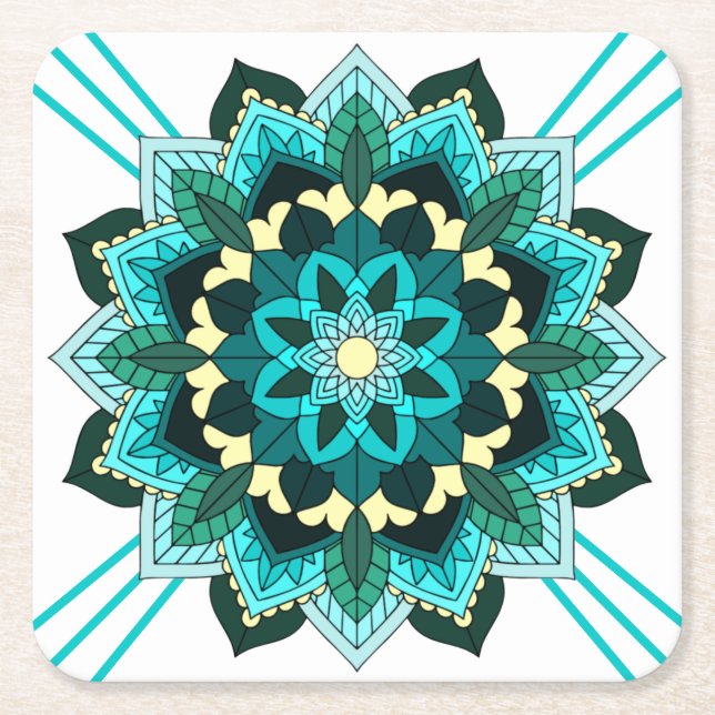 Mandala Pattern 02 in aqua Square Paper Coaster (Front)