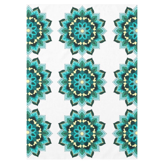 Mandala Pattern 02 in aqua Tablecloth (Front)