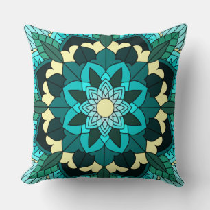 Mandala Pattern 02 in aqua Throw Pillow