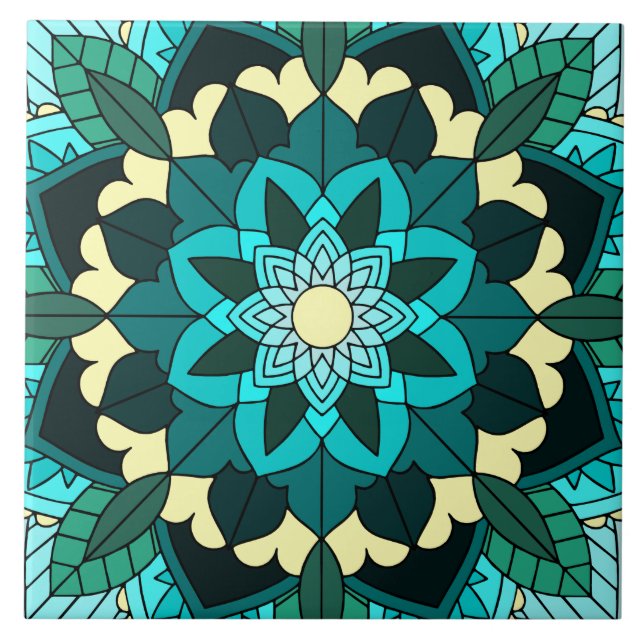 Mandala Pattern 02 in aqua Tile (Front)
