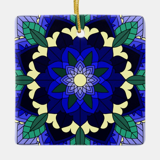 Mandala Pattern 02 in dark blue Ceramic Ornament (Front)