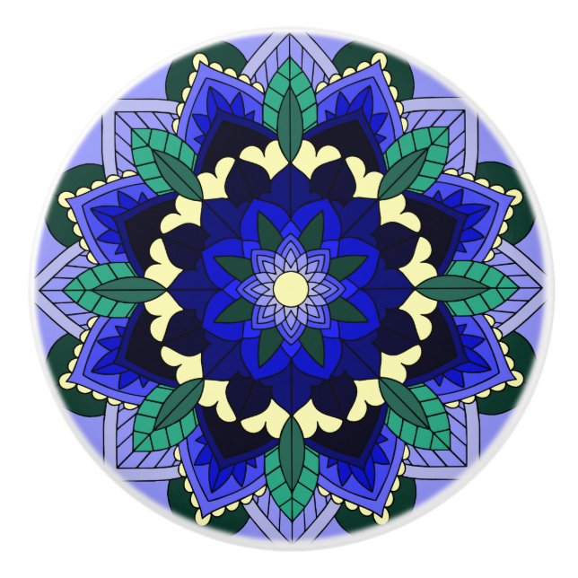 Mandala Pattern 02 in dark blue Ceramic Pull (Front)