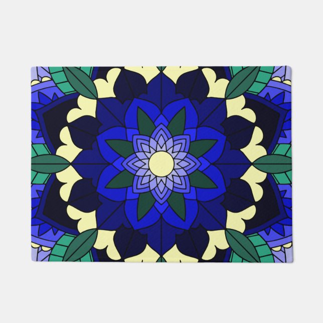 Mandala Pattern 02 in dark blue Doormat (Front)