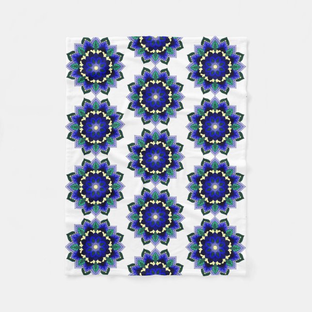 Mandala Pattern 02 in dark blue Fleece Blanket (Front)