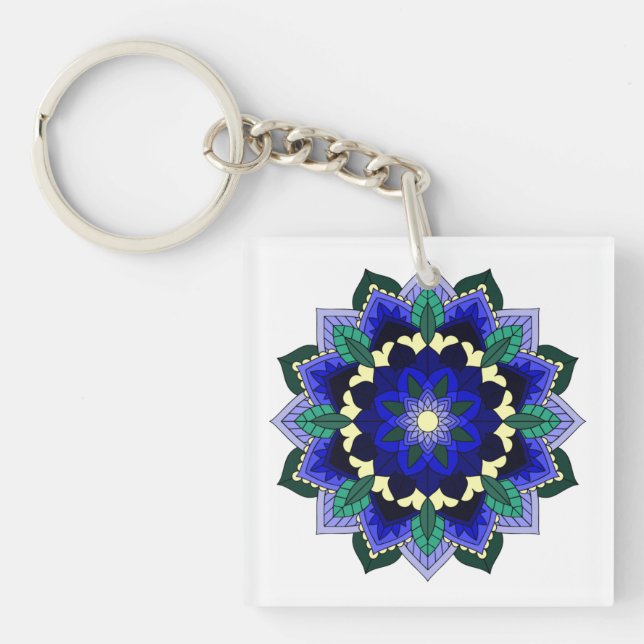 Mandala Pattern 02 in dark blue Keychain (Front)