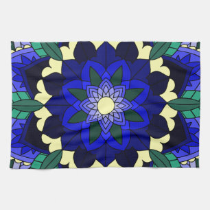 Mandala Pattern 02 in dark blue Kitchen Towel