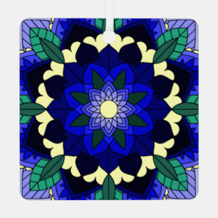 Mandala Pattern 02 in dark blue Metal Tree Decorat Ornament