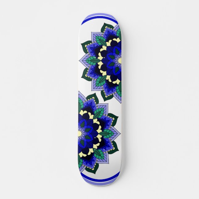 Mandala Pattern 02 in dark blue Skateboard (Front)
