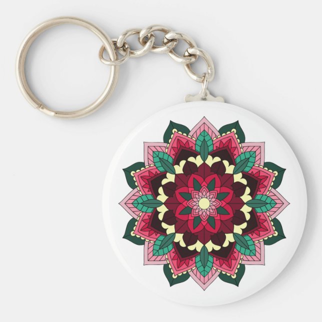 Mandala Pattern 02 in deep pink Keychain (Front)