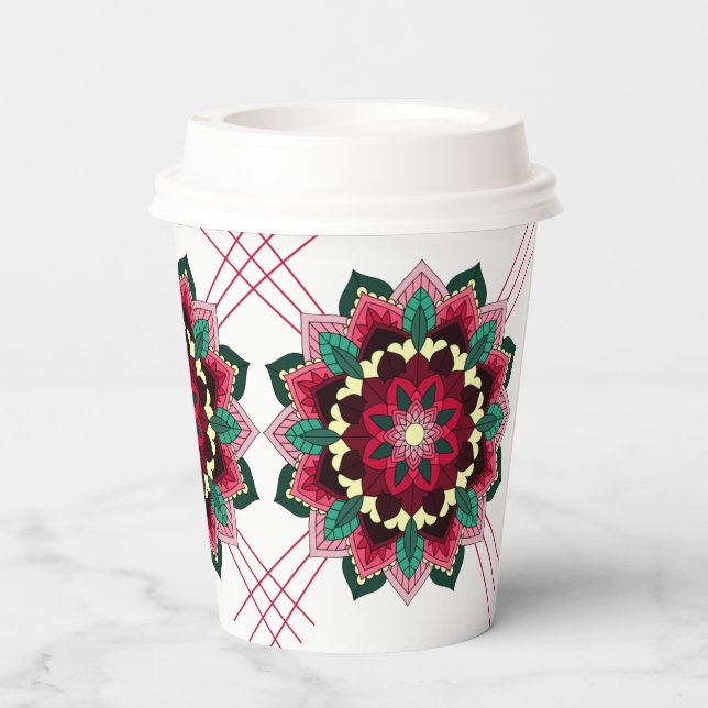 Mandala Pattern 02 in deep pink Paper cup (Back)