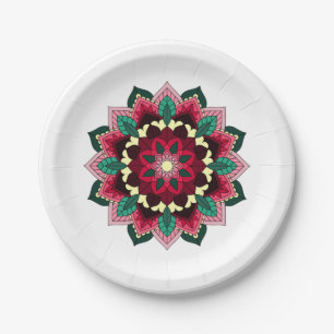 Mandala Pattern 02 in deep pink Paper Plate