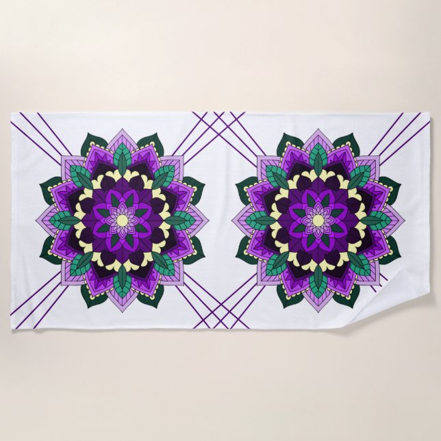 Mandala Pattern 02 in purple Beach Towel (Front)