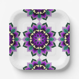 Mandala Pattern 02 in purple Paper Plate