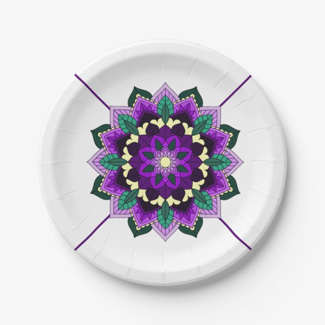 Mandala Pattern 02 in purple Paper Plate (Front)