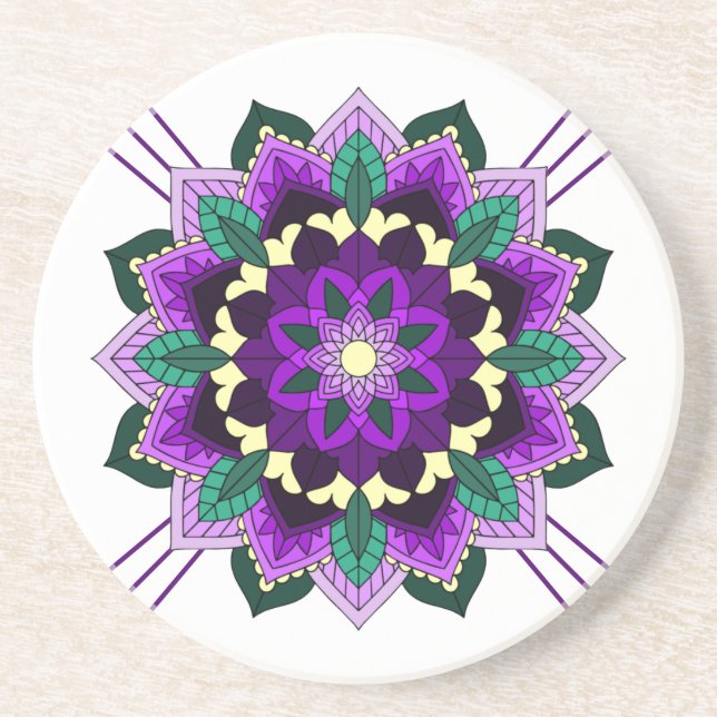 Mandala Pattern 02 in purple Sandstone Coaster (Front)