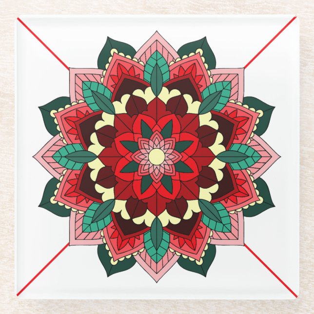 Mandala Pattern 02 in red Glass Coaster (Front)