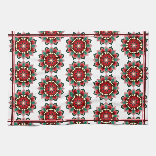 Mandala Pattern 02 in red Kitchen Towel (Horizontal)
