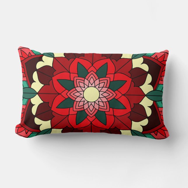 Mandala Pattern 02 in red Lumbar Cushion (Front)