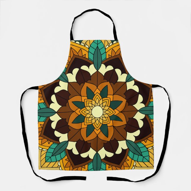Mandala Pattern 02 in yellow & tan Apron (Front)