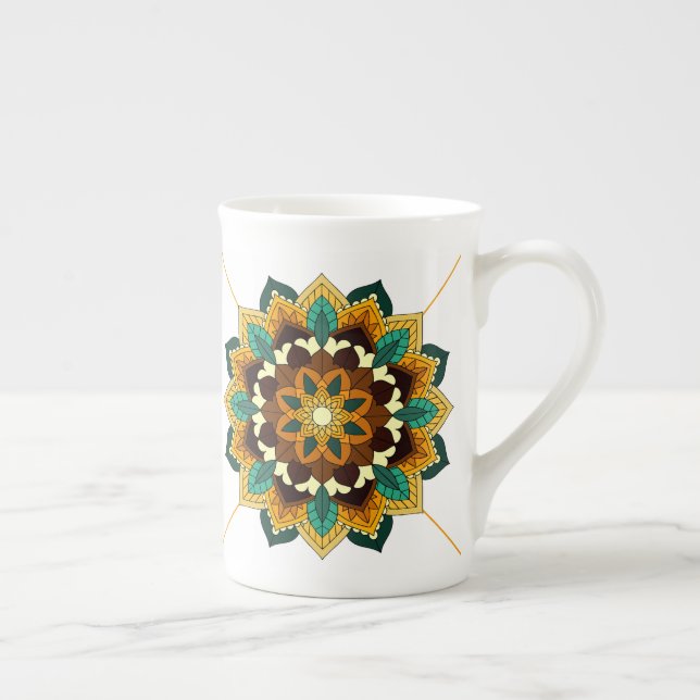 Mandala Pattern 02 in yellow & tan Bone China Mug (Right)