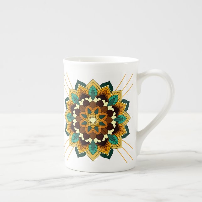 Mandala Pattern 02 in yellow & tan Bone China Mug (Right)