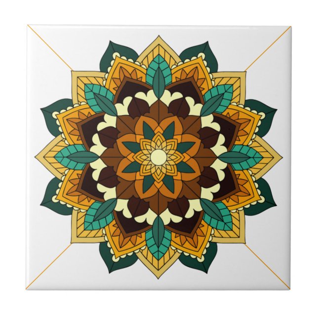 Mandala Pattern 02 in yellow & tan Ceramic Tile (Front)