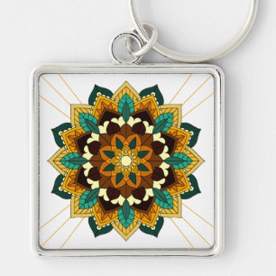 Mandala Pattern 02 in yellow & tan Key Ring