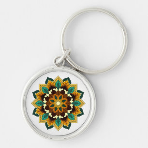 Mandala Pattern 02 in yellow & tan Keychain