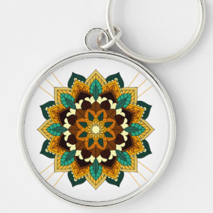 Mandala Pattern 02 in yellow & tan Keychain