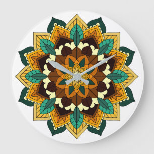 Mandala Pattern 02 in yellow & tan Large Clock