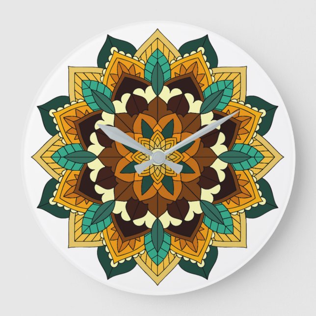 Mandala Pattern 02 in yellow & tan Large Clock (Front)