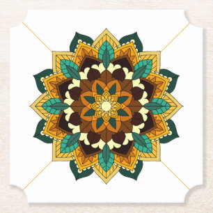 Mandala Pattern 02 in yellow & tan Paper Coaster