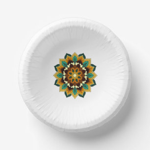Mandala Pattern 02 in yellow & tan Paper Plate