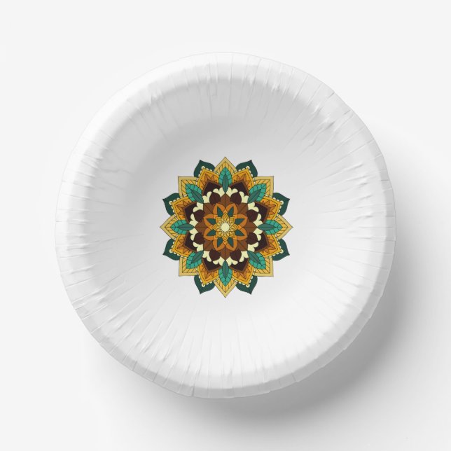 Mandala Pattern 02 in yellow & tan Paper Plate (Front)