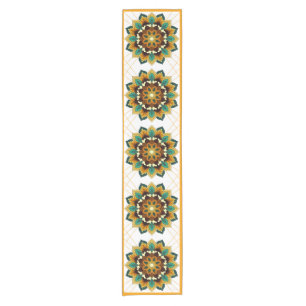 Mandala Pattern 02 in yellow & tan Short Table Run Runner