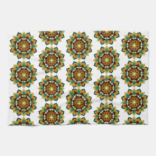 Mandala Pattern 02 in yellow & tan Tea Towel