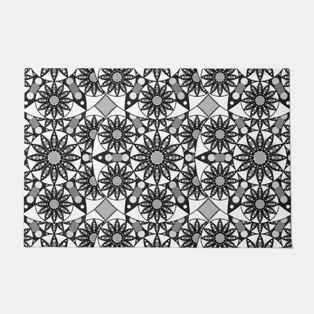 Mandala pattern, Black, White and Grey  Doormat (Front)