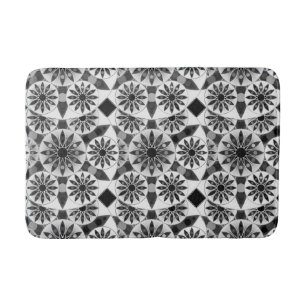 Mandala pattern , black, white and grey / grey bath mat