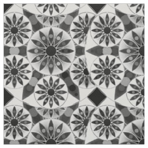 Mandala pattern , black, white and grey / grey fabric