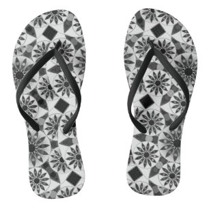 Mandala pattern , black, white and grey / grey flip flops