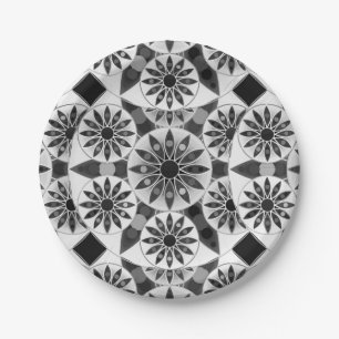 Mandala pattern , black, white and grey / grey paper plate
