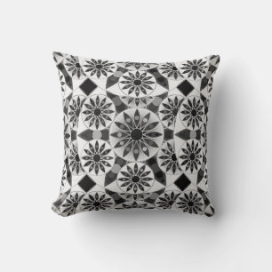 Mandala pattern , black, white and grey / grey throw pillow