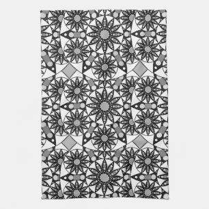 Mandala pattern, Black, White and Grey  Kitchen Towel