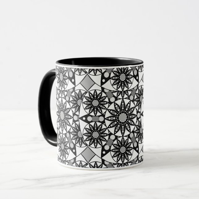 Mandala pattern, Black, White and Grey  Mug (Front Left)