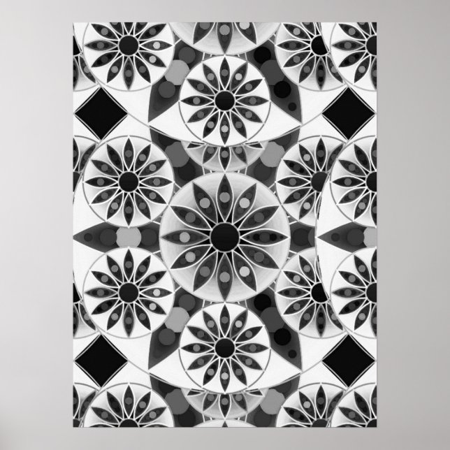 Mandala pattern, Black, White and Grey  Poster (Front)