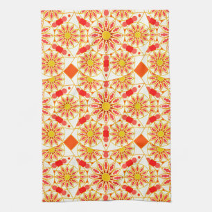 Mandala Pattern, Brick Red, Rust, Gold Kitchen Towel