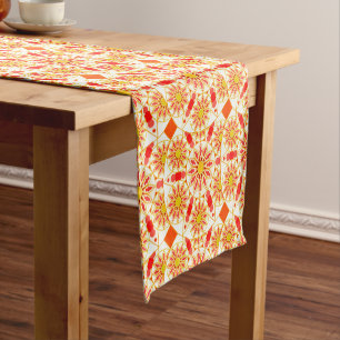 Mandala Pattern, Brick Red, Rust, Gold Short Table Runner