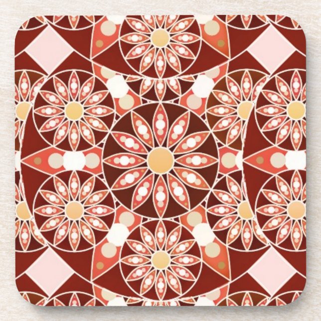 Mandala pattern, brown, rust, tan, beige coaster (Front)