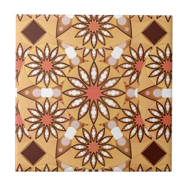 Mandala pattern, caramel tan, chocolate brown tile (Front)